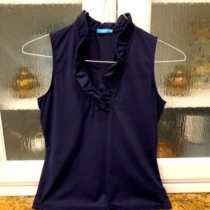 J McLaughlin navy ruffle sleeveless top size xs